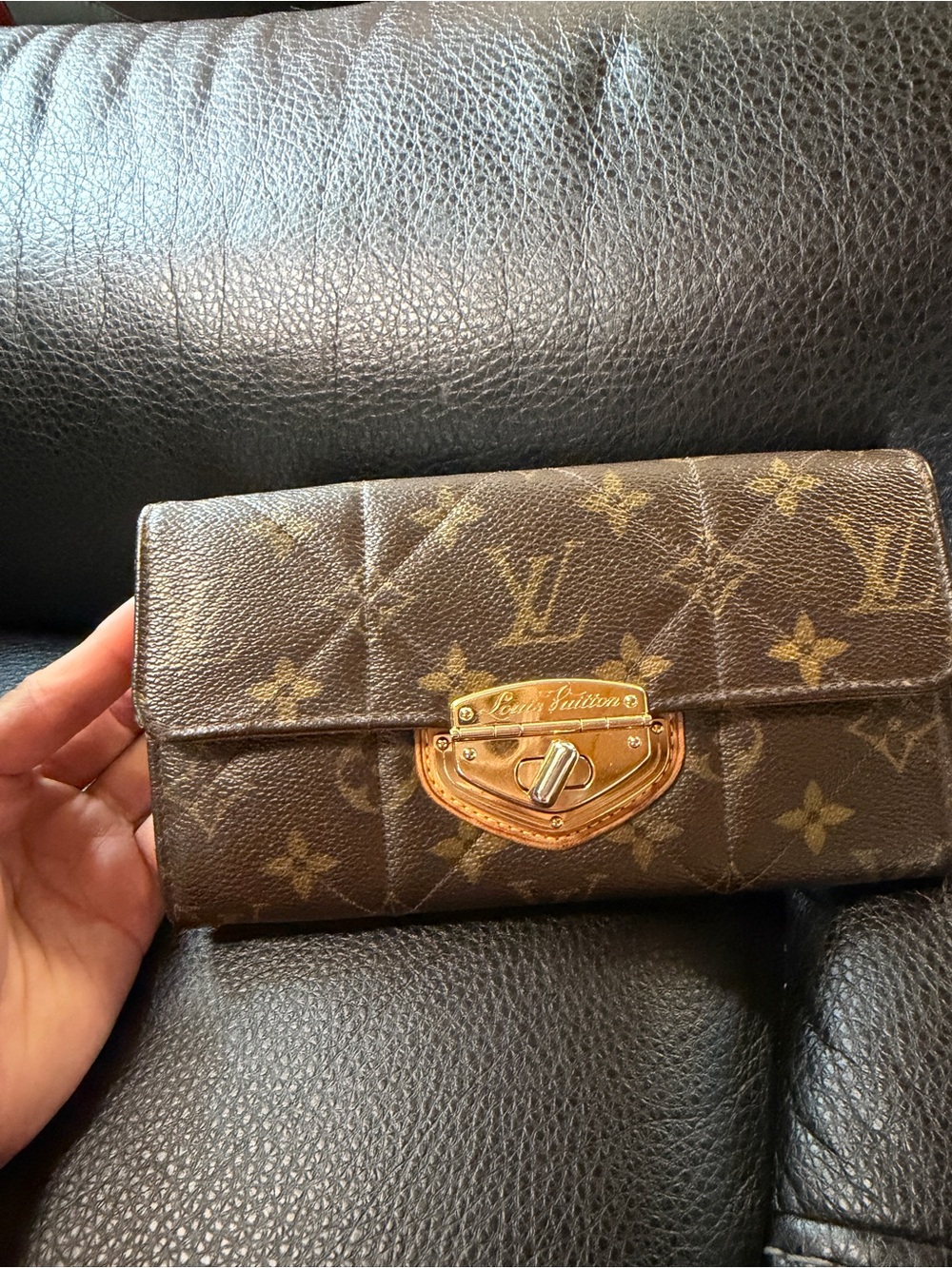 Louis Vuitton Brown Monogram Canvas Wallet with Gold Hardware